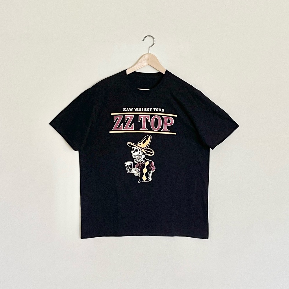 ZZ Top 2022 Raw Whiskey Tour Skeleton Graphic Black Concert T Shirt Adult XL